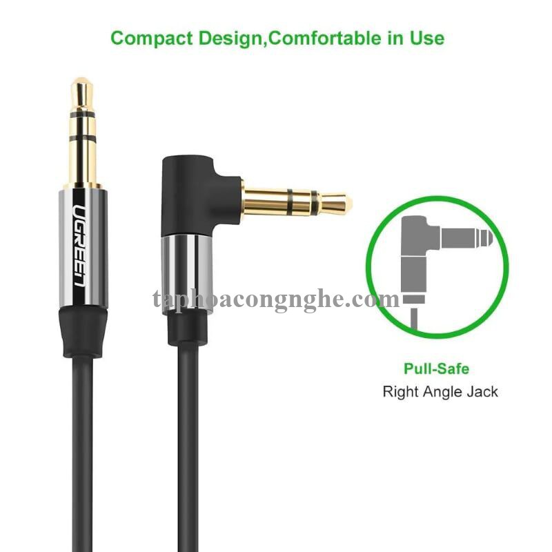 Ugreen 30550 3M màu Đen Cáp âm thanh 2 đầu 3.5mm dương đầu vuông góc mạ vàng AV139 30030550